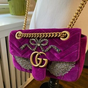 Velvet Matelasse Mini GG Marmont Bordeaux Gucci